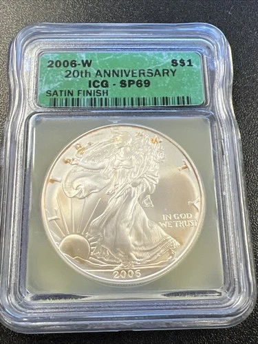 2006-W American Silver Eagle $1 - ICG SP 69 / Satin Finish / 20th Anniv. - NR!