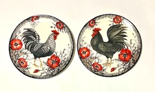 Cracker Barrel Susan Winget  SALAD Plate ROOSTER Red Peonies Farmhouse Set of 2