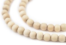 Cream Unwaxed Natural Wood Beads 6mm White Round Large Hole 16 Inch Strand