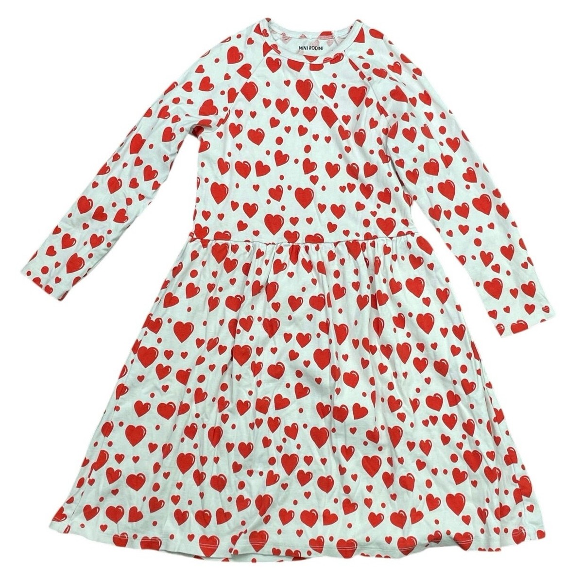 Mini Rodini Kids Girls' White Red Hearts Long Sleeve Mini Flare Dress Sz  9-11YO | eBay
