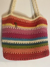 Croft & Barrow Multicolor Crochet Striped Shoulder Bag Zipper Accents Large