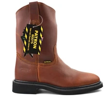 MEN'S WORK BOOTS SOFT TOE PULL ON ROUND TOE SAFETY BROWN GENUINE LEATHER #2021