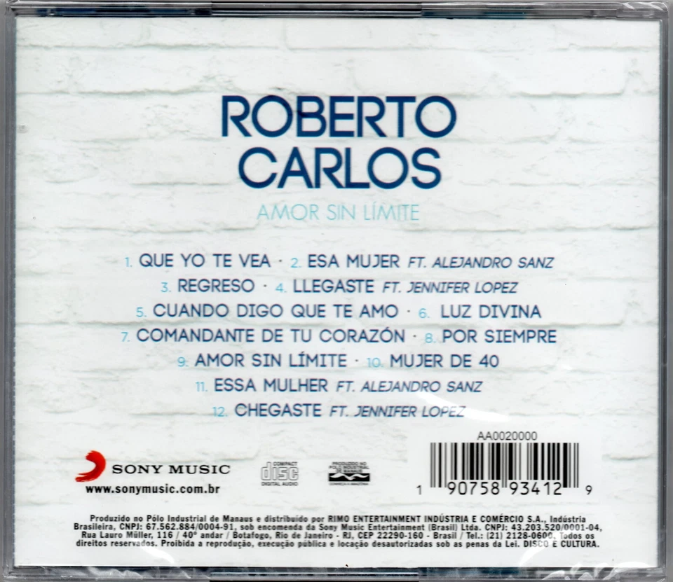Roberto Carlos CD Amor Sin Limite Сделано в Бразилии Feat. Дженнифер Лопес запечатанная - Изображение 2 из 2