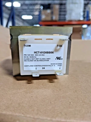 Hartland Controls Transformer Class 2 50VA 120V Pri 24V Sec HCT-01D0BB06