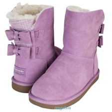 koolaburra ugg girls kids attie boots bow fur suede snow winter lavender mist