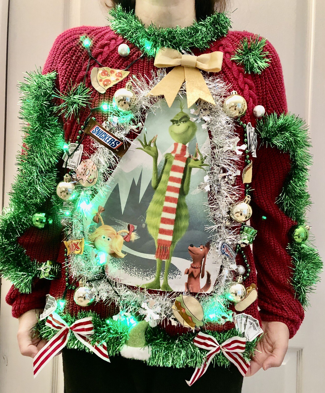 Ugly grinch christmas sweater with lights women s medium ebay