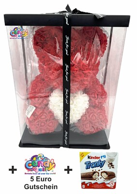 Geschenk Valentinstag XL Rosenbär  Rosen Bär 35cm Teddybär Rose  Candygutschein