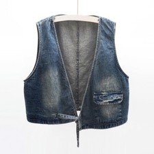 Women Denim Gilet Waistcoat Vest Sleeveless Coat Jacket Tank Cardigan Retro