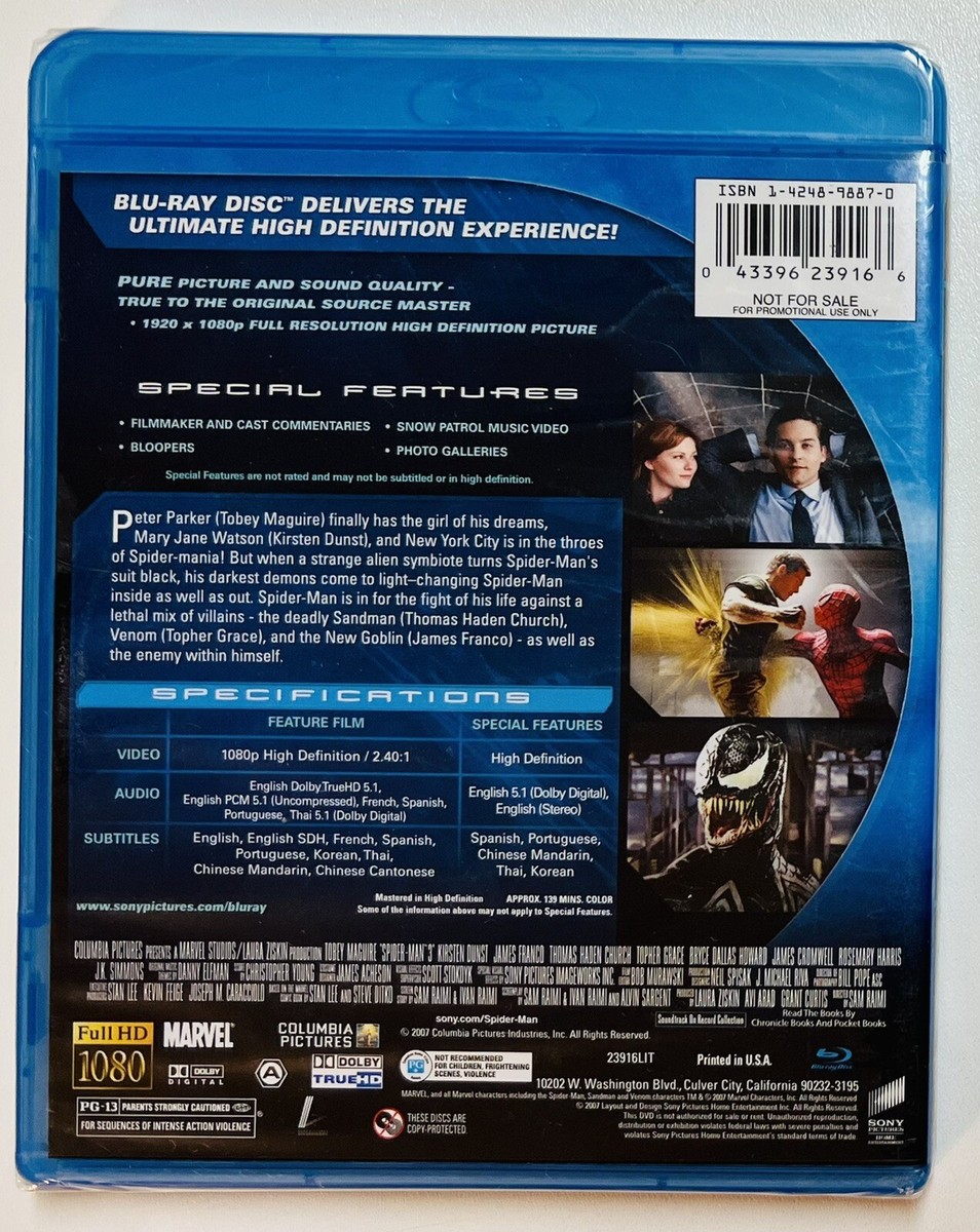 SPIDER-MAN 3 Blu-Ray High Definition 2007 Tobey Maguire Kirsten