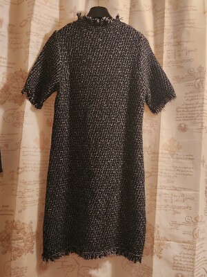 H&M Fringe-trimmed Textured-knit Dress Stretchy black/taupe patternEd Sz S  & M | eBay