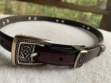 Brighton Belt Women Medium Leather Croc Embossed Concho Brown Silver Brass READ