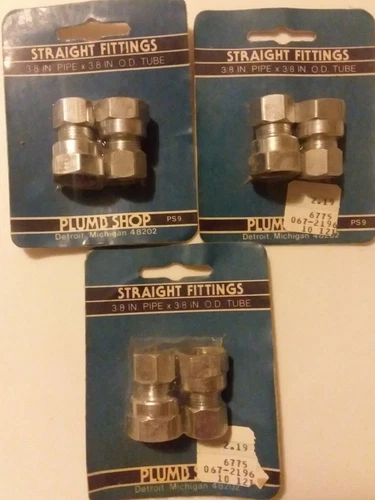 3 Packs of 2 Plumb Shop 3/8" MPT x 3/8" O.D. Tube Straight Fittings NEW