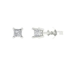 White Sapphire Stud Earrings for Women, Push back 0.5 cttw, 3.5mm Princess-Cut 