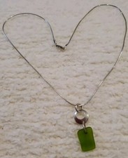 Cobalt Green Sea Glass Pendant On Italian Sterling Silver 16  Chain Necklace