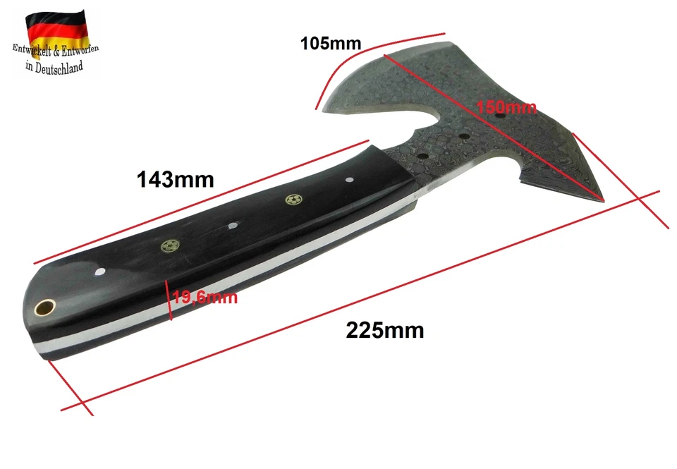 Damast Stahl Axt handgeschmiedet Mittelalter-Beil Wikinger Messer Buffalo Horn - Bild 2 von 4