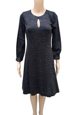 Calvin Klein Womens Black Shiny Knit Stretch Sheath Dress Sz 4, Keyhole Neck