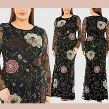 NWT Mac Duggal [ 18W ] 94011 Long Sleeve High Neck Floral Embroidered Gown J1690