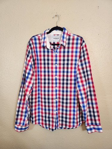 Express Mens Multicolor Check Cotton Soft Wash Casual Button Down Shirt Size XL