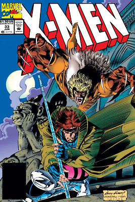 X-Men Issue 33 Comic Book Poster Gambit vs Sabretooth