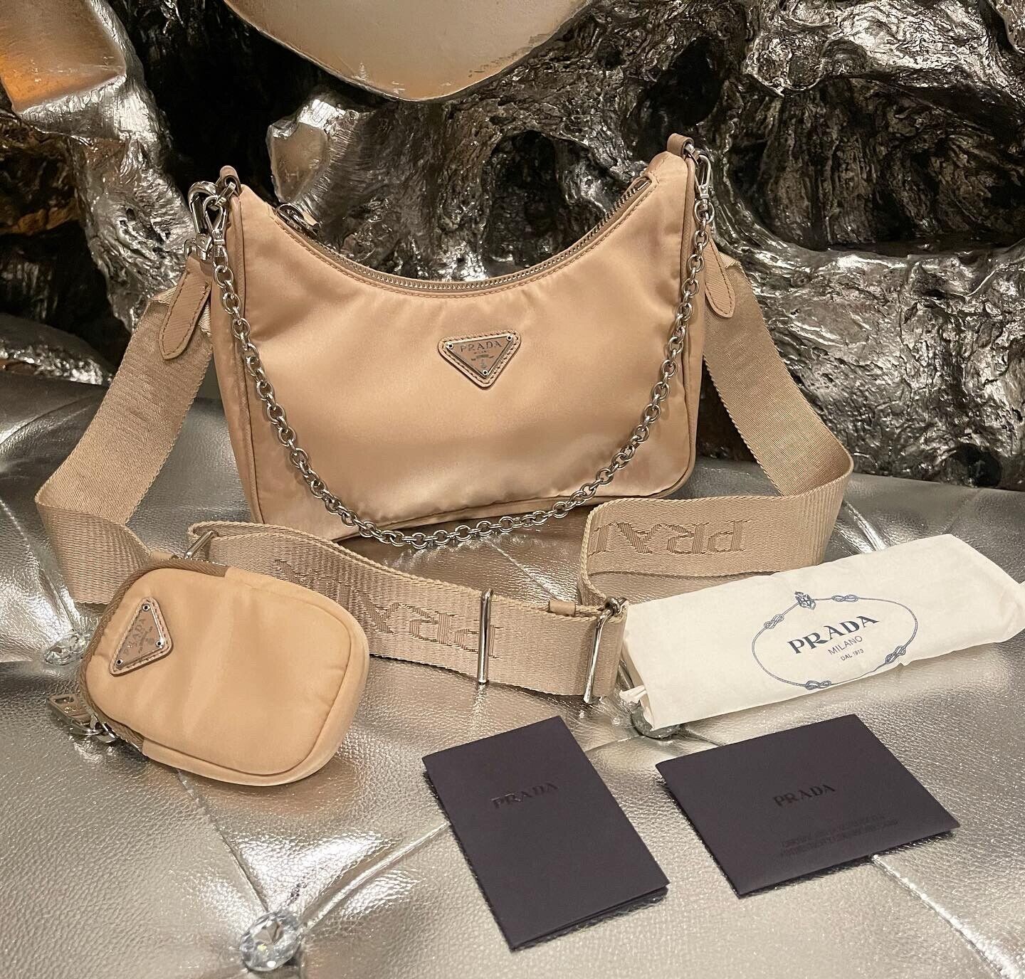 Prada Multi-Pochette Bag Nylon Re-Edition 2005 in Beige - Fashion Blog