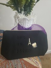 Lancome makeup bag black, large, w/ gold hardware and accessories on front. New 