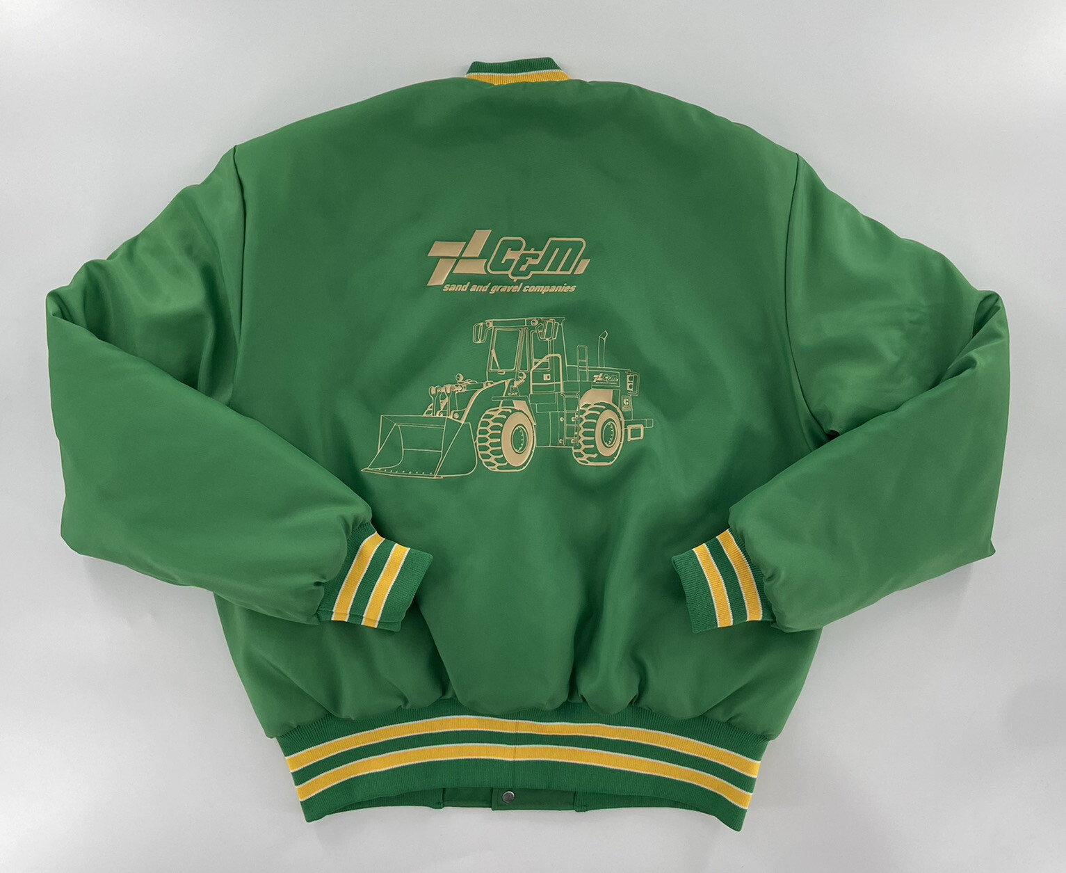 VINTAGE C&M Construction Bulldozer Graphic Jacket Men's Large L Varsity