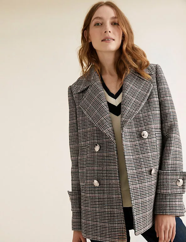 M&s checked best sale coat