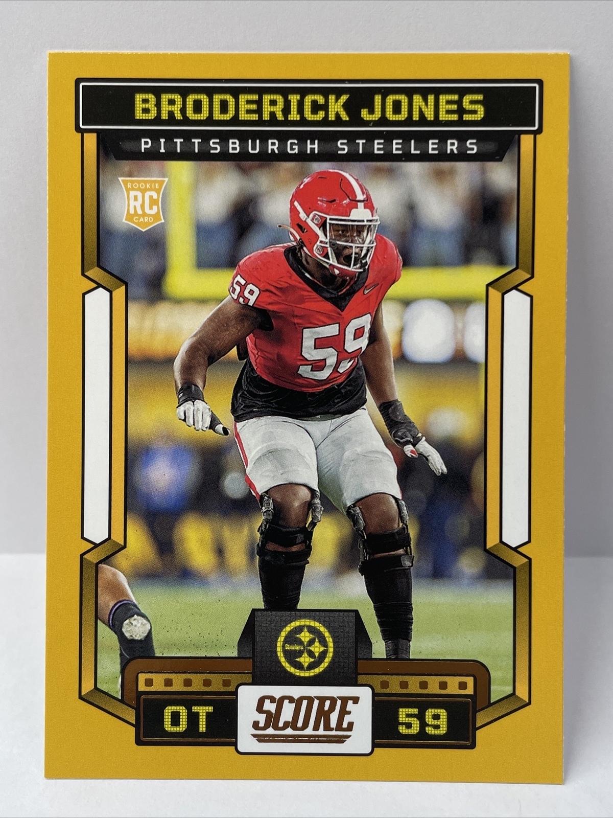 2023 Score Football Broderick Jones Gold Parallel #394 Steelers Rookie RC