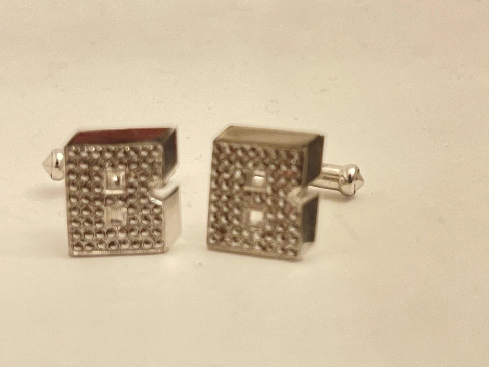 Gemelos vintage en forma de "B" de ley 925 marcasita estilo postal letra BB Foto 3 de 4