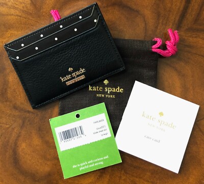 NWT Kate Spade Classic Black With Polka Dot Leather Card Case