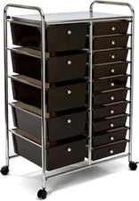 Seville Classics Rolling Utility Organizer Storage Cart ，15 Drawer, Black