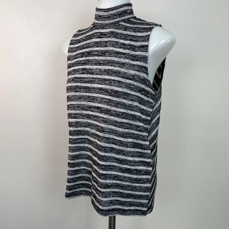 Rag & Bone Top XS Thea Mock Neck Tank Gray Black Striped Sleeveless Stretch Knit - Image 3 of 4
