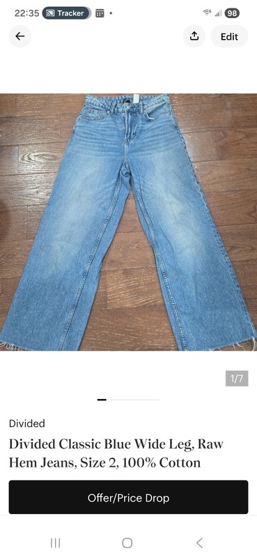 High Rise Wide Leg Faded Blue Jeans, Raw Hem, Size 2