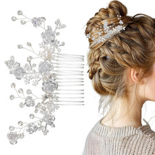 Crystal Wedding Hair Accessories, Silver Rose Crystal Bridal Hair Side Comb Vint