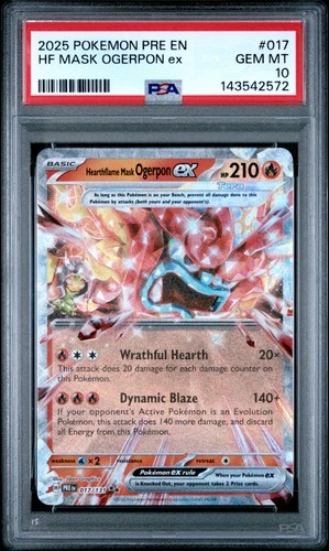 2025 POKEMON PRE EN-PRISMATIC EVOLUTIONS #017 HEARTHFLAME MASK OGERPON EX PSA 10