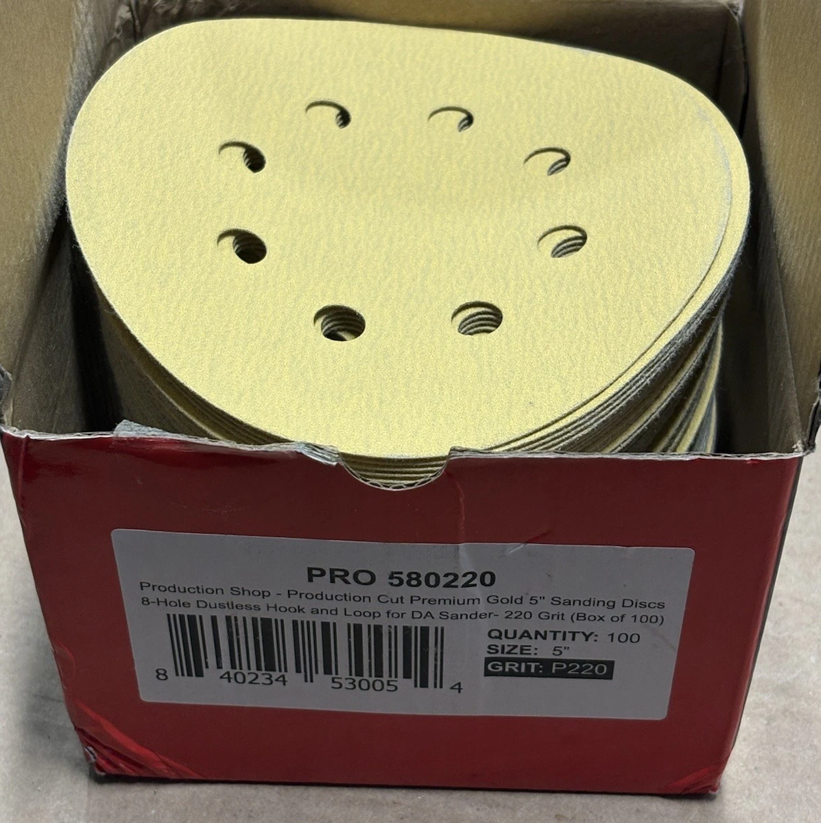 Production Shop GRIT P220 Box Of 100, 8-Hole Dustless Size 5 photo 3