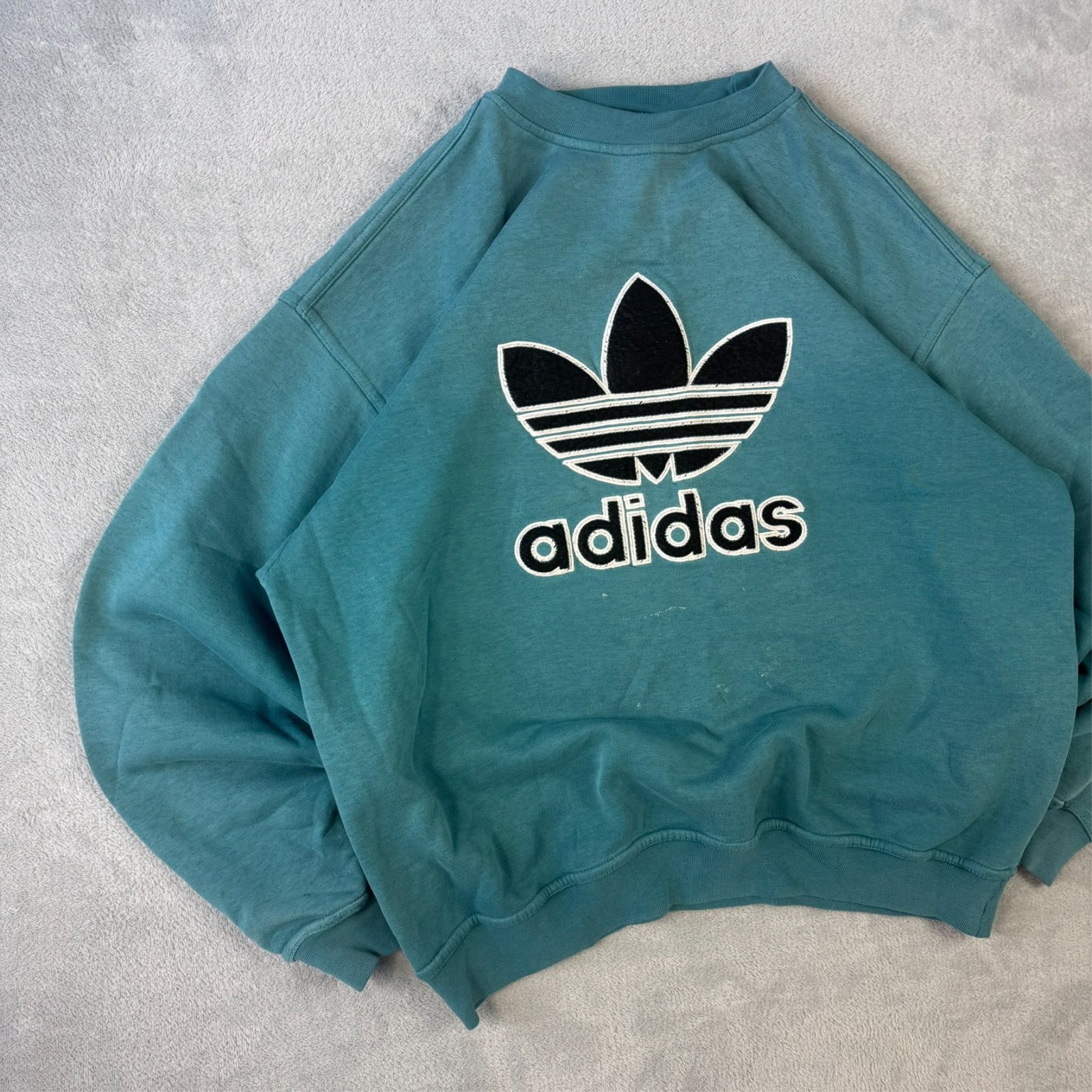 Vintage Adidas 90's Teal Blue Trefoil Size 38 / 40 / Oversized Medium Sweatshirt image 2