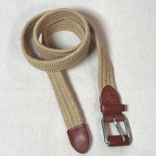 Polo Ralph Lauren Mens Braided Tan Leather Belt Trim Silver Buckle 1" Wide Sz 34