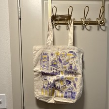 Starbucks Disneyland Medium Tote Bag Beige Purple Yellow Graphic Disney