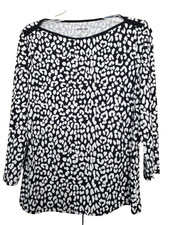 Lands' End Black Animal Print Boat Neck 3/4 Sleeve Rash Guard Swim Tee Size MED
