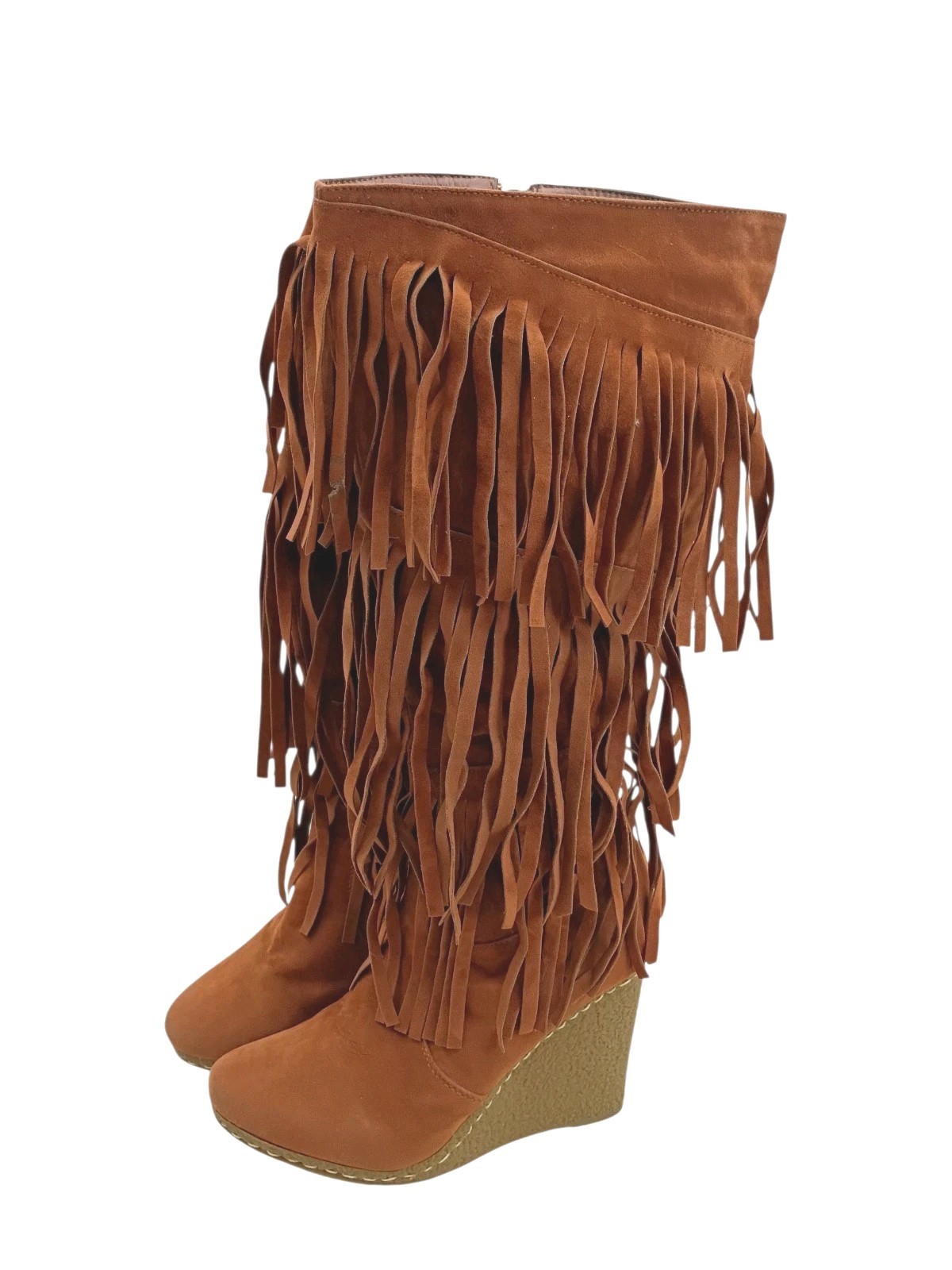 Nature Breeze Bridget Platform Fringe Fashion Boots Western Brown Suede Sz 7