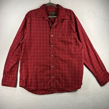 Eddie Bauer Red Plaid Long Sleeve Button Up Shirt Men's Size L Cotton