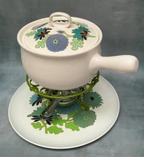 VTG Retro Mod 60s Floral Fondue Set Ceramic Del Prado Japan