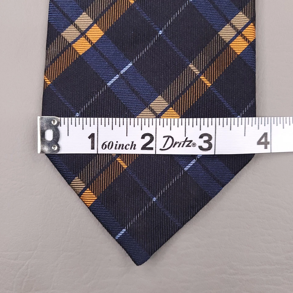 Corbata Corneliani Para Hombre Azul Marino Naranja Cuadros Seda 60" Hecha en Italia Corbata Clásica Foto 4 de 4