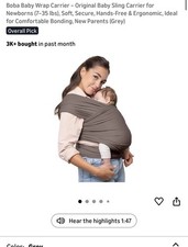 BOBA BABY WRAP, ORIGINAL SLING, GREY, SMOKE FREE HOME