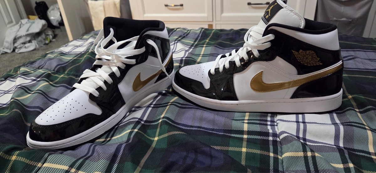 Size 12 - Jordan 1 Mid SE Patent Black Gold 192500794364| eBay