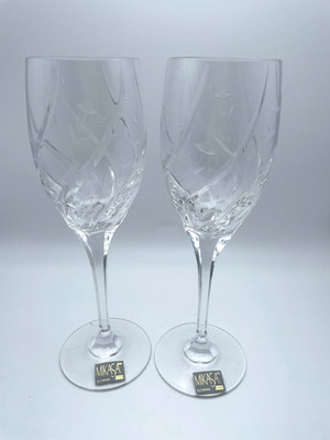 Mikasa Cassidy Crystal Water Wine Goblets Floral Glasses 8 1/4'' T 6oz S/ 2  B27