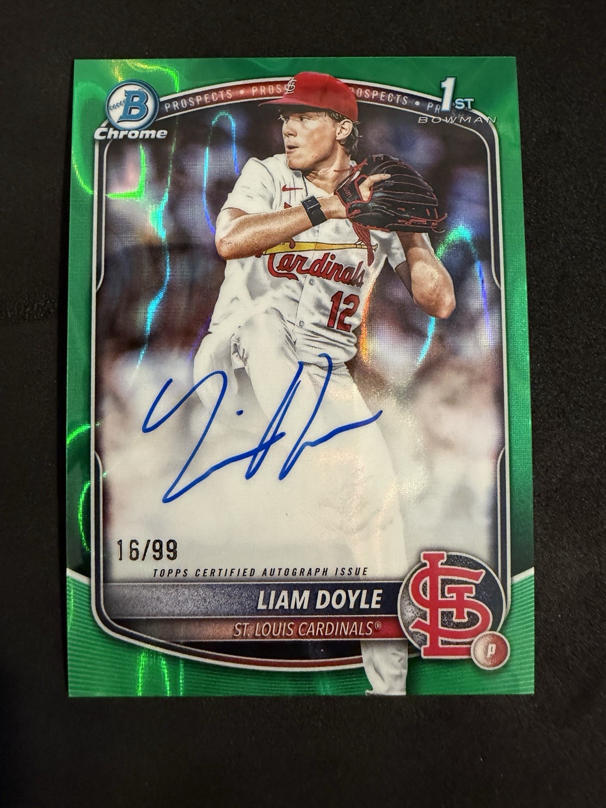 2025 Bowman Draft Liam Doyle 1st Green Lava Refractor Auto #16/99 - Cardinals