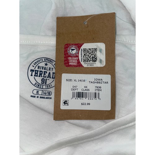 Camiseta Iowa Hawkeyes Manga Larga NCAA Blanca Niños XL 14/16 NUEVA CON ETIQUETAS - Imagen 4 de 5