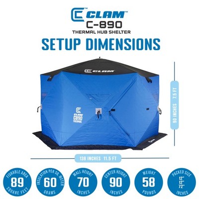 Clam 14478 C-890 12 Foot Pop Up Ice Fishing Angler Hub Shelter